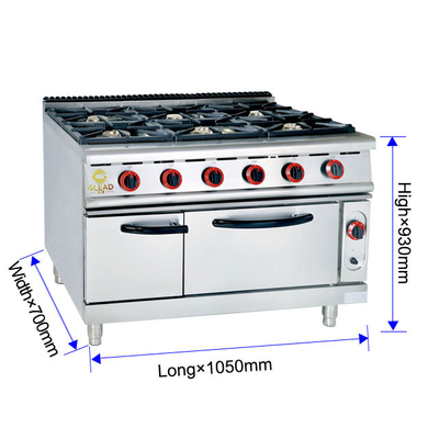 Eficiencia de la cocina comercial de gama de gas Cocina de 6 quemadores Equipo de restauración de servicio pesado NG/GPL