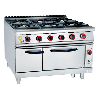 Eficiencia de la cocina comercial de gama de gas Cocina de 6 quemadores Equipo de restauración de servicio pesado NG/GPL