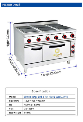 Equipo de cocina de restaurante eléctrico Grill comercial de acero inoxidable GL-TT-6 modelo 29KW Potencia - 176kg