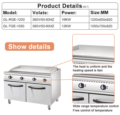 Grill de gas de acero inoxidable comercial con el gabinete de alimentos equipo de cocina 2/3 plano 1/3 con ranuras