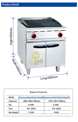 17 Grill de gas GL/NG RH con gabinete R13/4 Conexión 1.2/1.76Kg/h Consumo de gas