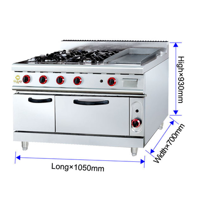Rango de gas de potencia GH-999A Equipo de cocina comercial de 27 kW con parrilla de roca y horno Peso 205kg