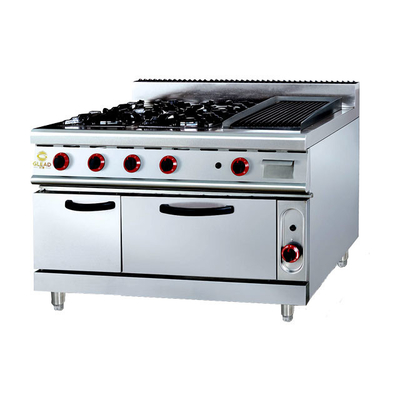 Rango de gas de potencia GH-999A Equipo de cocina comercial de 27 kW con parrilla de roca y horno Peso 205kg