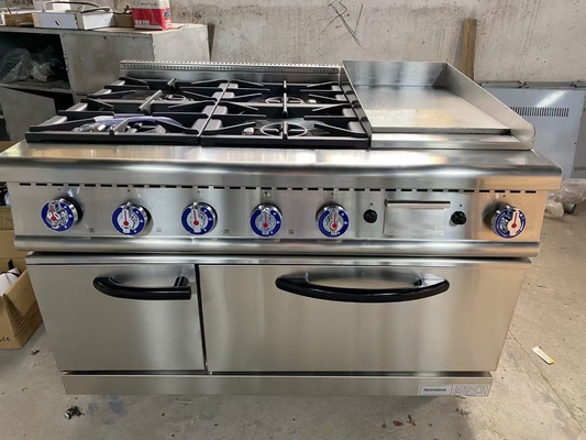 20Equipo de cocina de gama de gas de.8kw con horno de gas de 4 quemadores de carga pesada de 153 kg capacidad de peso