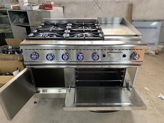 20Equipo de cocina de gama de gas de.8kw con horno de gas de 4 quemadores de carga pesada de 153 kg capacidad de peso