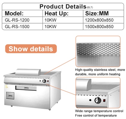 Equipo de cocina de gas Teppanyaki 10kw GLP 2800Pa Grill japonés de cocina japonesa