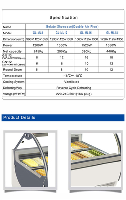 Equipo de refrigeración industrial ventilado para exhibición de helados de helados
