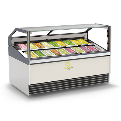 Casilla de exhibición de congelador de helado de estilo italiano con deshielo de ciclo inverso y sistema de enfriamiento ventilado