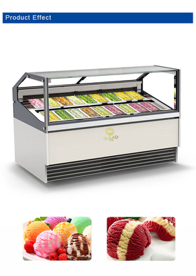 Casilla de exhibición de congelador de helado de estilo italiano con deshielo de ciclo inverso y sistema de enfriamiento ventilado