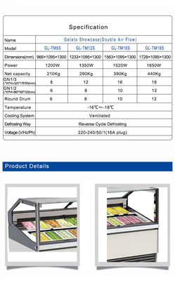 Unidad de refrigeración de descongelamiento de ciclo inverso de 1650W para escaparate de helados de helado con refrigeración ventilada