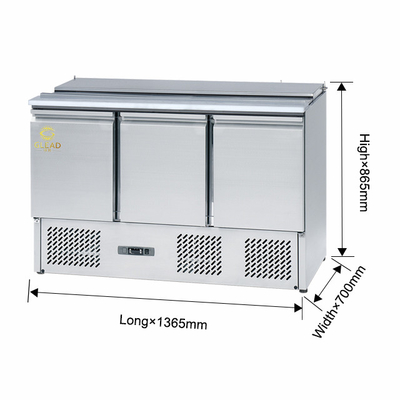 Refrigerador de mesa de trabajo comercial de acero inoxidable de 3 puertas con control de temperatura