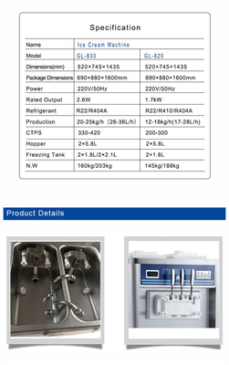 Capacidad Máquina de helados blandos con 20-25kg/h Producción 28-36L/h Producción 330-420 tazas/h