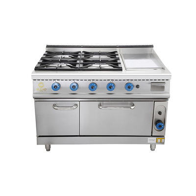 Comedor de hoteles Fuego de gas de servicio pesado Conjunto de horno SS304 - GLP/gas natural 150KG N.W.