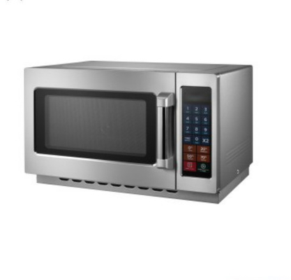 Horno de microondas de cocina en blanco y negro con rango de temperatura de 0 a 200 ° C