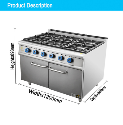 Estufas de gas de gama comercial Fuego Cocina de 6 quemadores con horno potente para cocinas profesionales