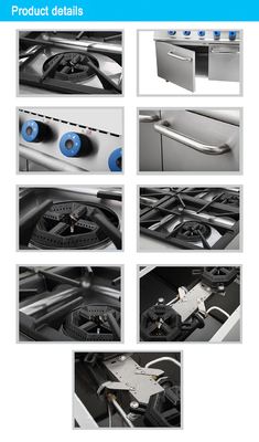 Equipo de cocina comercial con gas ergonómico que proporciona estufas de 6 rangos con características de horno