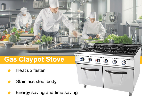 Gas 6 Estufas con horno comercial SS304 GLP/gas natural Equipo hotelero