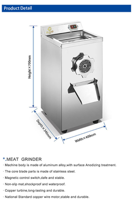 Molinilla de carne de acero inoxidable 2200W Equipo de hotel comercial potente Con capacidad de 320 kg / h Cobre estable