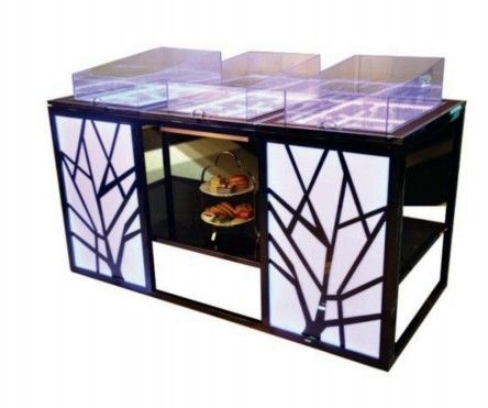 Equipo de hoteles comerciales Mesa de buffet móvil para la conservación de platos fríos y mariscos con bandeja de hielo de orificio abierto