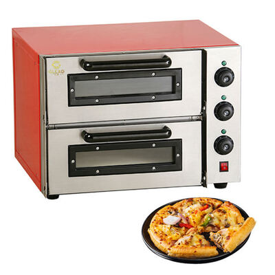 Horno eléctrico de pizzas comercial de doble piso, horno de horneado multifuncional para pizzas, panes y reposterías