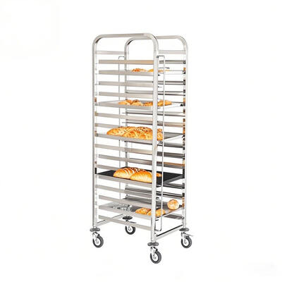 Carro comercial para bandejas para panecillos de acero inoxidable de 15 niveles | Con ruedas de freno con bloqueo para entrega y almacenamiento de cocina de panadería