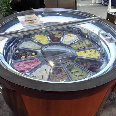 Display de helados de color rotativo comercial Congelador de helados redondo Gabinete de inmersión de helados Vitrina de helados